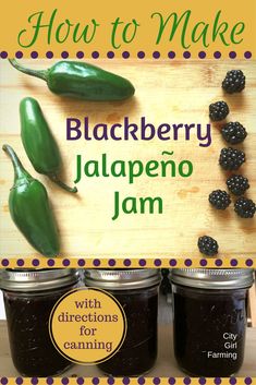 the cover of how to make blackberry jalapeno jam with directions for canning