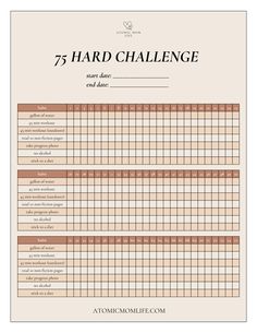 the 75 hard challenge checklist is shown in this printable version, which includes several tasks