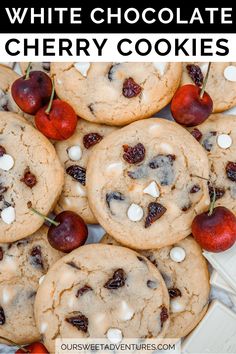 white chocolate cherry cookies with cherries and marshmallows in the middle on a plate