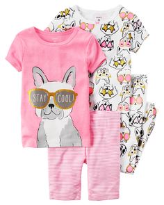 Kid Girl 4-Piece Neon PJs | Carters.com Justice Outfits, Dog Glasses, Cozy Pjs, Girls Nightwear, Cotton Pjs, Toddler Pajamas, Newborn Girl Outfits, Dog Pajamas