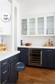 a kitchen with blue cabinets and white counter tops is featured in the magazine's march issue