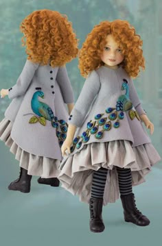 a doll with red hair wearing a dress and boots