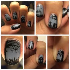 Grave Nails, Gory Nails Halloween, Graveyard Nails, Halloween Nails Gory, Fun Halloween Nails, Halloween Acrylic