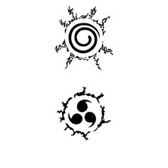 two black and white images with different shapes on them, one has a sun in the middle