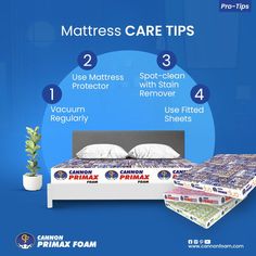 mattress care tips for bedding in the middle of an advertise with instructions on how to use them