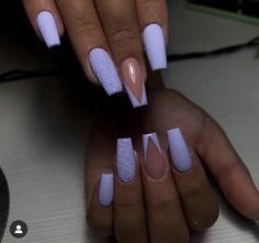 Ongles Gel Violet, Purple Glitter Nails, Purple Acrylic Nails, Lavender Nails, Blue Acrylic Nails, Purple Nail, Short Acrylic Nails Designs, Pink Acrylic Nails