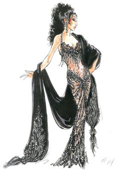 a drawing of a woman in an evening dress