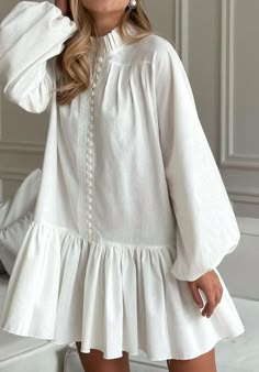 Lace Dress Vintage, Modest Dresses Casual, Dress Women Elegant, White Dresses For Women, Puff Sleeve Dresses, White Dress Summer, Spring Summer Dress, Modest Fashion Outfits, 가을 패션