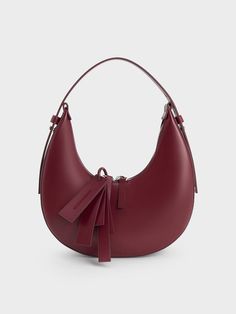 Burgundy Carey Crescent Hobo Bag - CHARLES & KEITH UK Minimalist Exterior, Maroon Bag, Burgundy Bag, Burgundy Outfit, Latest Bags, Size Chart For Kids, Charles Keith