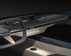 the interior of a futuristic car is shown