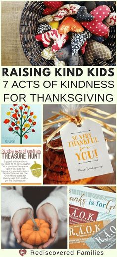 the cover of raising kids 7 acts of kindness for thanksgiving by rediscovered families