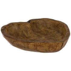 a wooden bowl that is shaped like a heart on a white background with clipping for text