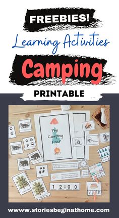 the camping printable is shown with text that reads freebie's learning activities