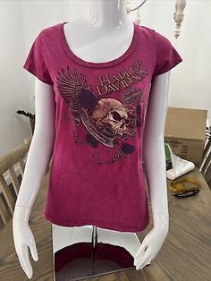 Harley Davidson Distressed Women’s T-Shirt size Medium 100% Cotton  | eBay Thrift Inspo, Shoe Nails, Distressed T Shirt, Harley Davidson Shirt, Thrift Finds, Pink Shirt, Fancy Dresses, Dream Wardrobe, Womens Clothing Tops