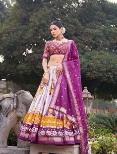 ad eBay - Lehenga(Stitched). Lehenga Fabric : Tussar Silk. Lehenga Work : Floral And Patola Print With Foil Work. Lehenga Waist : SUPPORTED UP TO 42. ✧ These Half Saree are great for wearing on special occasions or as a fabrics for crafts. Zip Stitching, White Lehenga Choli, Lehenga Choli Latest, Patola Print, Blouse Lehenga, Lehenga Choli Designs, Silk Lehenga Choli, Stitched Lehenga, Work Lehenga