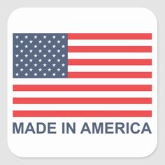 an american flag sticker with the words made in america on it's side