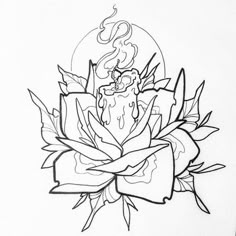 a black and white drawing of a rose with the letter s on it's side