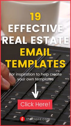 a person typing on a laptop with the text 19 effective real estate email templates