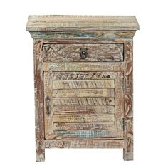 an old wooden cabinet with peeling paint on the top and bottom drawer, isolated against a white background