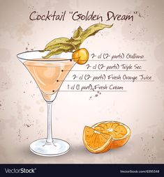 the cocktail golden mean with orange slices and garnish on an old paper background