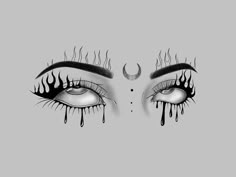 a woman's eyes with black and white makeup, dripping from the lashes on her face