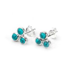 Beautiful Turquoise Trilogy Stud earrings in 925 sterling silver.  3mm turquoise stones are used and the width of the trilogy is 8. 5mm. The studs have butterfly fastening  Wear this elegant studs everyday or an evening out.  The hoops come packed in a brand box. Please use silver cloth to clean. Jewellery Store, Turquoise Stones, Blue Turquoise, Silver Blue, Turquoise Stone, Jewelry Branding, Badger, Turquoise Blue, Jewellery And Watches