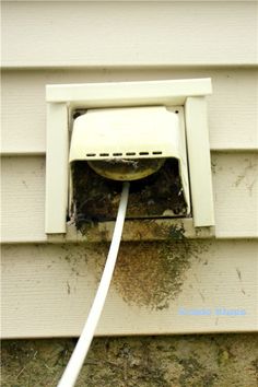 an electrical outlet attached to the side of a house with moss growing all over it