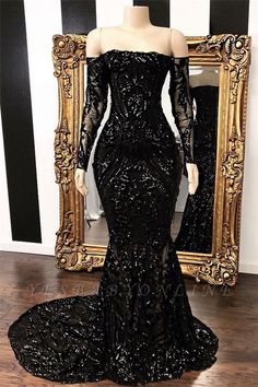 Wedding Dress Mermaid Lace, Black Long Sleeve Prom Dress, Prom Dresses Long Black, Sequins Prom Dress, Sweep Train Prom Dress, Sequin Prom Dress, Black Prom Dress