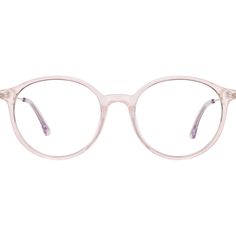 Give your look a warm touch with soft neutrals. These round glasses come in the following glossy color options: clear taupe (translucent brownish gray) and mauve (translucent pale purple). The wide eyeglasses is made with lightweight TR90 plastic and features shiny metal temple arms. | Zenni Women's Round Prescription Eyeglasses Purple Mixed Clear Round Glasses, Orchid Terrarium, Purple Pink Color, Round Eyeglasses Frames, Diamond Face Shape, Rim Design, Zenni Optical, Diamond Face, Pale Purple