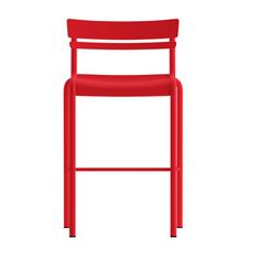 a red plastic chair on a white background with clippings to the back and sides