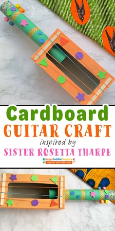 Diy Guitar School Project, Guitar Craft For Preschoolers, Paper Crafts Kindergarten, Make A Musical Instrument Project, Guitar Preschool Craft, Preschool Box Crafts, Make A Guitar Craft, Guitar Crafts Preschool, Music Monday Preschool