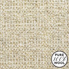 a white carpet texture with the words pure wool on it and a black circle in the middle