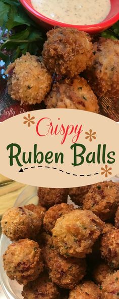 crispy reuben balls with ranch dressing on the side