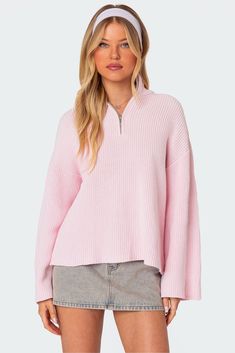 Amour High Neck Oversized Zip Sweater Light Pink Sweater, Visionary Fashion, Bday Gifts, Sweater Oversized, Sweater Oversize, Swimwear Dress, Sweater Brands, Cute Sweaters, Winter Clothes