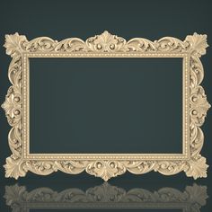 an ornate gold frame on a black background with reflection in the floor and wall to the side