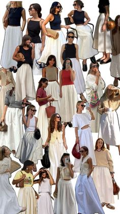 White Maxi Skirt Street Style, How To Style White Skirt Long, Long White Skirt Outfit Summer Aesthetic, Maxi Skirt Beach Outfit, White Maxi Skirt Outfit Summer Casual, Fitted Maxi Skirt Outfit, Maxi White Skirt Outfit, Long White Skirt Outfit Summer, Long Floral Skirt Outfit