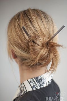 10 Japanese Hairstyles With Sticks Hairstick Bun, Chopstick Hairstyles, Chopstick Bun, Japanese Buns, Cute Bun Hairstyles, Cute Buns, Hair Romance, Messy Bun Hairstyles