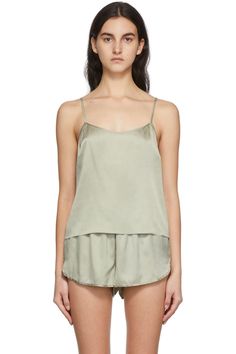 SKIMS: Green Silk Sleep Tank Top | SSENSE Sleep Tank Top, Top Satin, Satin Tank Top, Sleep Wear, Green Tank, Green Silk, Women's Intimates, Sleep, Women Wear