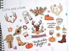 an open notebook with stickers on it and the words, cottage have a plan