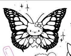 a drawing of a butterfly with an image of a cat on it's back