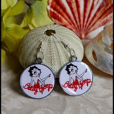 Cute Hook Style Earrings Betty Boop With A Slightly Glitter Background New #26 Clear Crystal Earrings, Baublebar Earrings, Arrow Earrings, Cameo Earrings, Silver Flower Earrings, Western Earrings, Kendra Scott Earrings, Gold Pearl Earrings, Knot Earrings