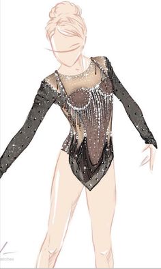 a drawing of a woman in a black leotard and silver sequins