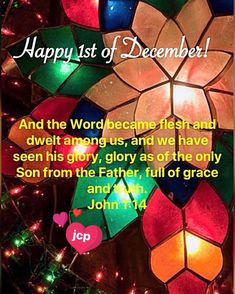 a stained glass window with the words happy 1st december