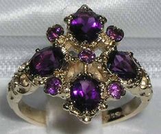 Large English Victorian Style Solid 9K Yellow Gold Natural Amethyst Anniversary Ring, Unique Rhombus Regal Rings, Amythest Jewelry, Rhombus Ring, Amethyst Engagement Ring, Amethyst Ring Engagement, Morganite Engagement, Amethyst Jewelry, Victorian Style, Solid Yellow