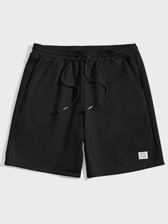 Men Letter Patched Drawstring Waist Shorts Black Casual   Fabric Letter Track Shorts Slight Stretch Spring/Summer/Fall Men Clothing, size features are:Bust: ,Length: ,Sleeve Length: Black Shorts Outfit, Short Azul, Mens Shorts Outfits, Blue Shorts Men, Drawstring Waist Shorts, Style Hip Hop, Work Shorts, Clothing Mockup, Track Shorts