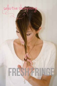 You don’t have to wash your hair every day — just wash your bangs. How To Curl Your Bangs Without Heat, Bangs Care Hair Tips, How To Not Have Greasy Bangs, How To Keep Bangs From Getting Oily, How To Take Care Of Your Curtain Bangs, Hair Everyday, Hacks Every Girl Should Know, Hair Tricks, Allure Beauty