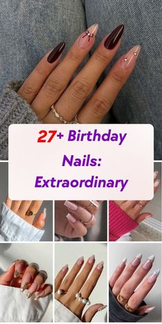 Birthday Nails Manicure, Birthday Nail Almond Shape, 28th Birthday Nails Ideas, Simple But Cute Birthday Nails, Nail Ideas For 18th Birthday, Fun Birthday Nails Almond, Birthday Inspo Nails, 40 Birthday Nail Designs, First Birthday Nails For Mom