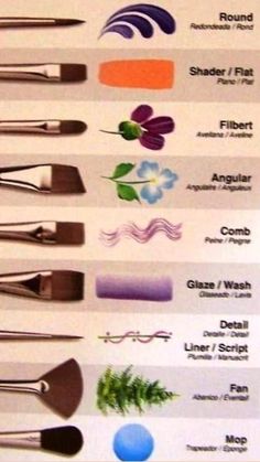 the different types of paintbrushes are shown in this poster, which shows their names