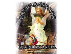 an angel with two children in front of it and the caption, guardian sanctis guardian angel