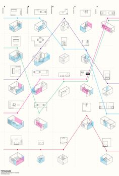 a diagram showing the various rooms and structures in an office building, with blue lines running through them